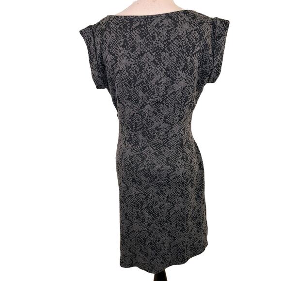 Ann Taylor Grey Peplum Animal Print Ruched Pleated Side Dress Size SP - Picture 6 of 7